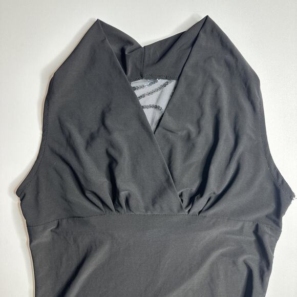 Y2K Black Halter Top Mesh Sequin Swirl Backless Goth Glam Stretchy XS/S Club - Picture 8 of 11